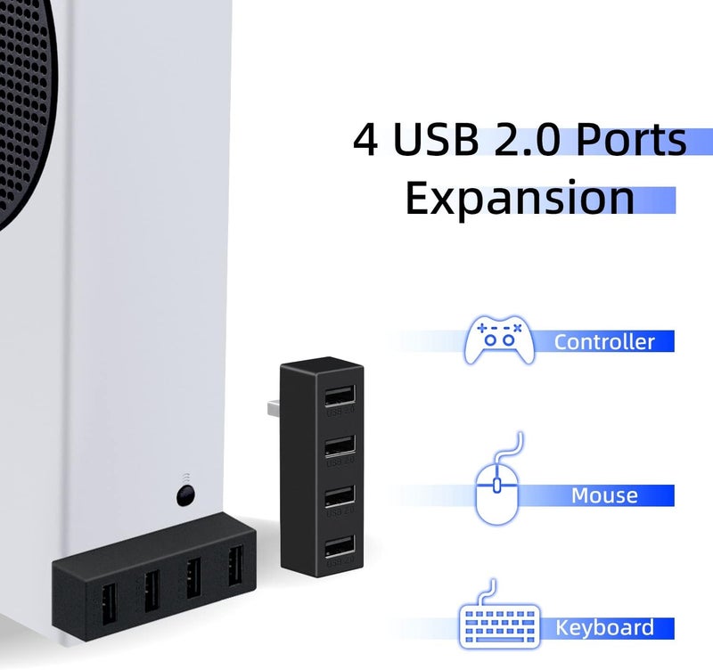 Mcbazel محور USB 2.0 4 منافذ لجهاز Xbox Series X/S، موزع USB عالي السرعة محمول، ملحقات توسيع متوافقة مع جهاز Xbox Series X/S - أسود - Image 3